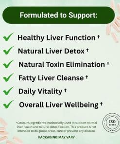 Liva+ liver support supplement capsules formulated for healthy liver function, natural liver detox, toxin elimination and fatty liver cleanse