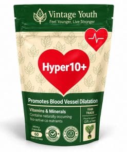 Vintage Youth Hyper10+ blood pressure support food supplement in a resealable pouch containing 60 capsules
